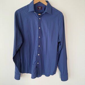 Untuckit Langhome Blue Windowpane Plaid Button Up Shirt Stretchy Regular Fit M